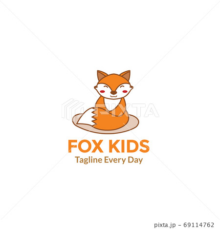 Cute Fox cartoon illustration smile and happy for animal orange logo design Cute Fox cartoon illustration smile and happy for animal orange logo design 69114762