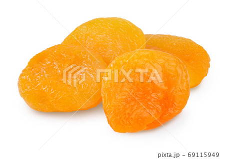 Dried apricots isolated on white background with clipping path and full depth of field. 69115949