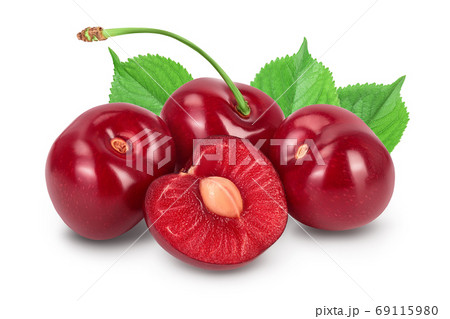 red sweet cherry isolated on white background with clipping path and full depth of field 69115980