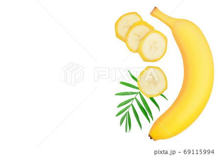 banana isolated on white background. Top view with copy space for your text. Flat lay. 69115994