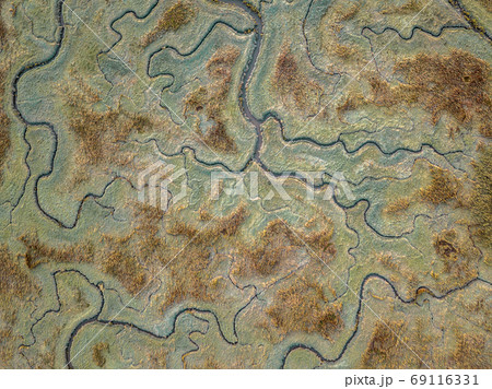 Aerial view of tidal marshland Aerial view of tidal marshland 69116331