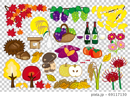 秋の植物 食べ物のかわいいイラストセットのイラスト素材
