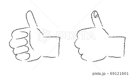 いいね 親指を立てる 手のイラスト クレヨン風線画のイラスト素材