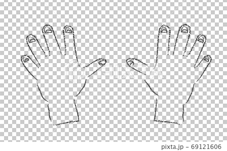 万歳している両手のイラスト クレヨンで手描きしたような線画のイラスト素材