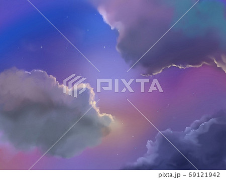 カラフルな夕焼け雲と綺麗な空の風景画のイラスト素材