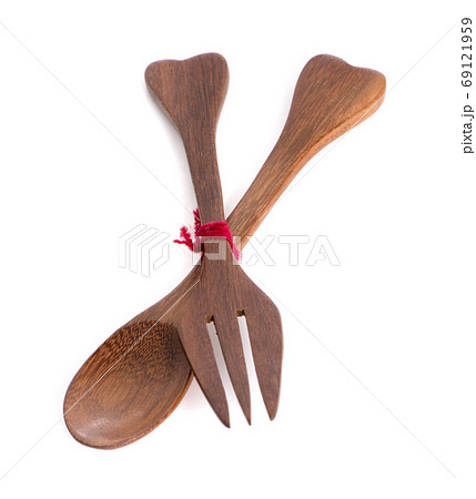 Blank wooden spoon & fork mockup an isolated on white background Blank wooden spoon & fork mockup an isolated on white background 69121959