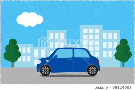 都市の道路を進む青い自動車のベクターイラスト 都市の道路を進む青い自動車のベクターイラスト 69124003