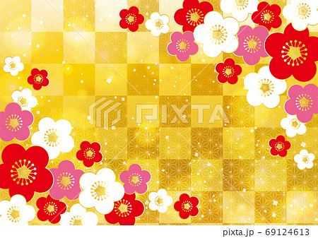 華やかな梅の花の和柄背景のイラスト素材