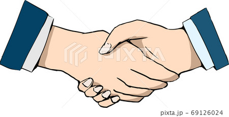 手書きのビジネスマンが握手するシーンのイラストのイラスト素材
