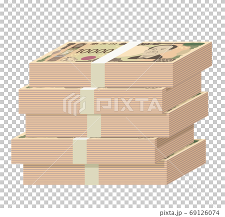 Illustration of a stack of stacked new bills of 10,000 yen bills 69126074