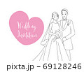 シンプルな線画の新郎新婦ピンクのバートバック 69128246