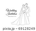 シンプルな線画の新郎新婦線画　モノクロ線画 69128249