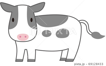 シンプルで可愛い白黒模様の牛のキャラクター 69128433