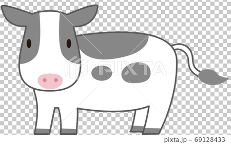 シンプルで可愛い白黒模様の牛のキャラクター 69128433