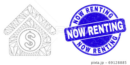 Blue Distress Now Renting Stamp Seal and Web Mesh Commercial Building 69128885