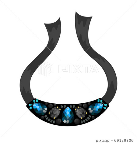 Women's necklace made of natural stone beads and rhinestones. Flat vector illustration. 69129306