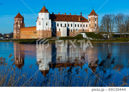View of Mir Castle from pond, Belarus View of Mir Castle from pond, Belarus 69130444