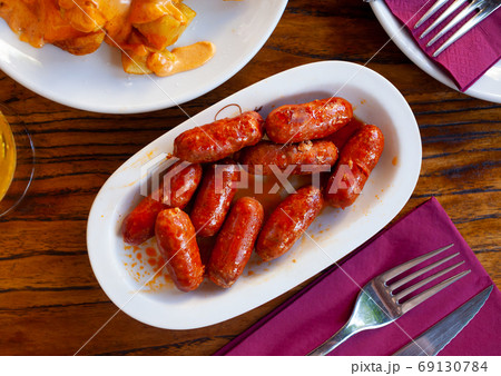 Spanish appetizer, mini chorizo de Navarra 69130784