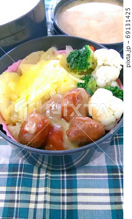 とろけたチーズのかかった肉団子のおかずの手作り弁当 とろけたチーズのかかった肉団子のおかずの手作り弁当 69131425