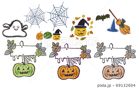 ハロウィンの枠とイラスト ハロウィンの枠とイラスト 69132604