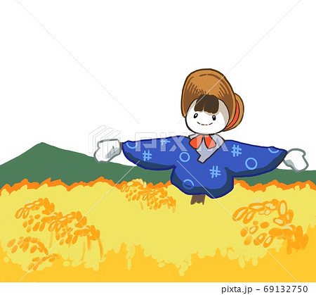 秋の畑のかかしのイラスト素材