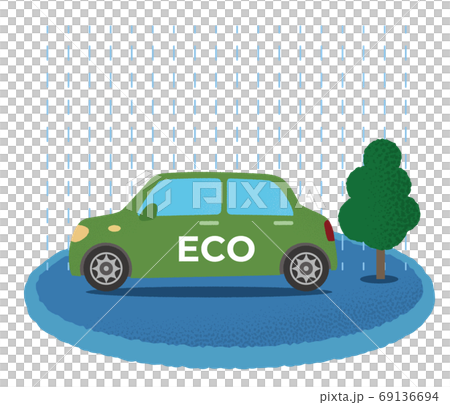 洪水中的綠色生態汽車的矢量圖 69136694