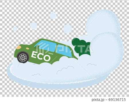 Vector illustration of green eco car suffering from avalanche 69136715