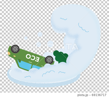 Vector illustration of green eco car suffering from avalanche 69136717