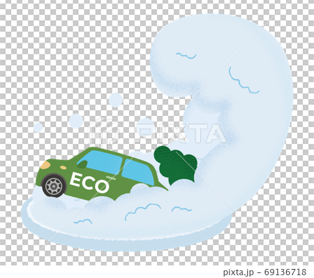 Vector illustration of green eco car suffering from avalanche 69136718