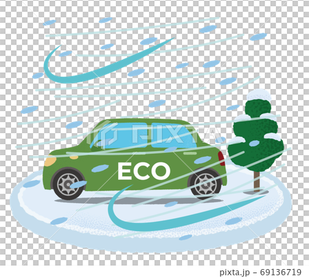 遭受暴風雪的綠色生態汽車的矢量圖 69136719