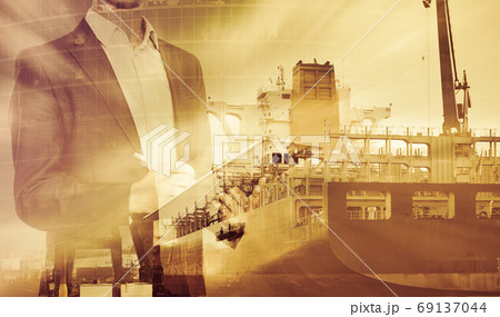 Businessman on city landscape background Businessman on city landscape background 69137044