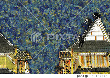 浮世絵　建物　その3　油絵バージョン 69137742