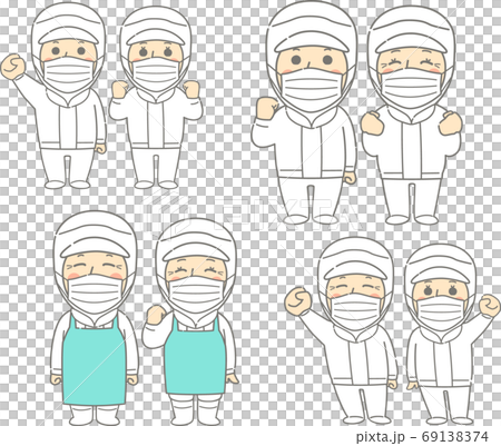 中年至高級員工穿著工作服(無塵服)-面具白 中年至高級員工穿著工作服(無塵服)-面具白 69138374