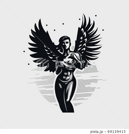 Angel woman shows his abs.  69139415