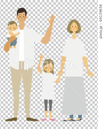 赤ちゃんのいる4人家族の冬の装いイラストのイラスト素材