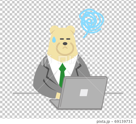 Illustration image of a business polar bear who is not good at personal computers 69139731
