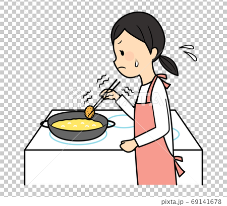 Woman scared of fried food 69141678