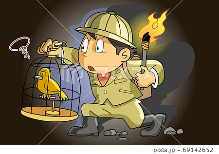 炭鉱のカナリア 毒ガスに反応するカナリアのイラスト素材