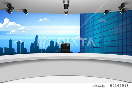 news studio with city background in the day time 69142913