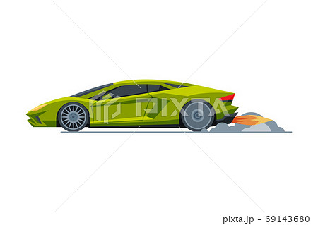 Green Sport Racing Car, Side View, Fast Motor Racing Bolid Vector Illustration 69143680