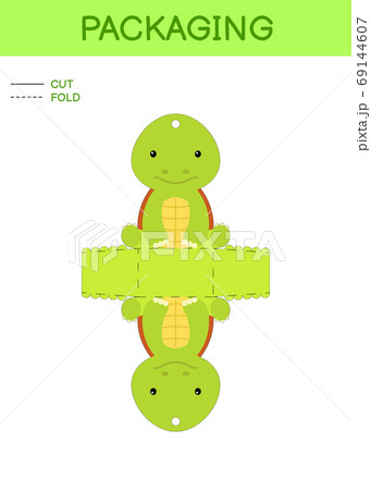 DIY party favor box die cut template design for birthdays, baby showers with cute turtle for sweets, candies, small presents. Printable color scheme 69144607