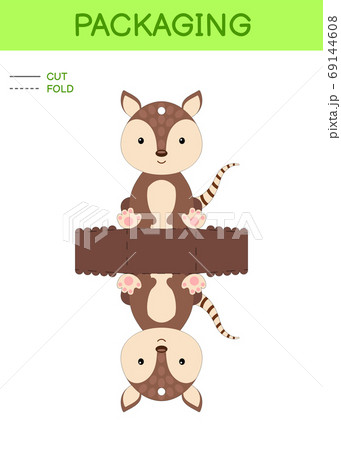 DIY party favor box die cut template design for birthdays, baby showers with cute armadillo for sweets, candies, small presents. Printable color scheme. 69144608