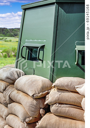 pillbox made of modern materials with armor protection stands on the battlefield 69145168