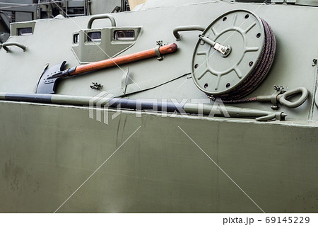 trench tool is mounted on the armor of a tank, armored personnel carrier 69145229