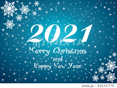 2021 Happy New Year blue background with white stars and snowflakes for your Seasonal Flyers or Christmas. 69145770
