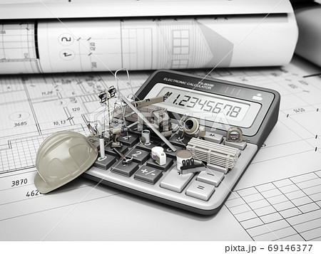 modern construction costing concept hard hat bricks and tape mea 69146377