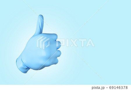 medical glove with thumbs up in approval 3d render on blue gradi 69146378