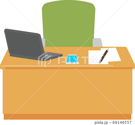 ノートパソコンや書類が置かれたデスク 69146557