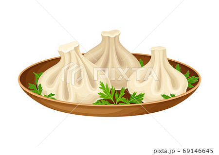Khinkali Served on Plate as Traditional Dish of Georgia Country Vector Illustration 69146645