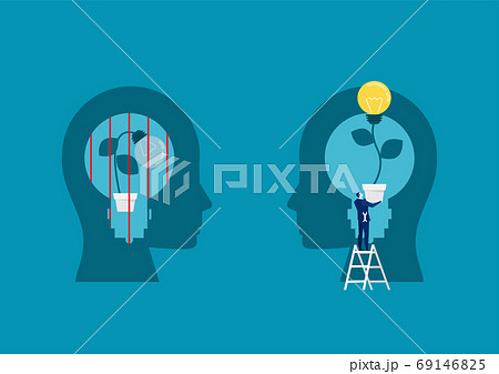 businessman holding light bulb for put think growth mindset different fixed mindset concept vector 69146825